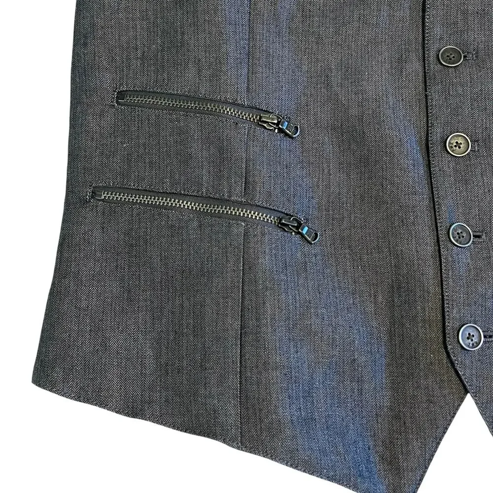 John Varvatos USA Waistcoat Vest Grey Zippered Pockets Linen Cotton Size 42